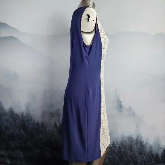 Anne Klein Sleeveless Lace Blue and White Sheath Dress | Women's 14 - Picture 5 of 15